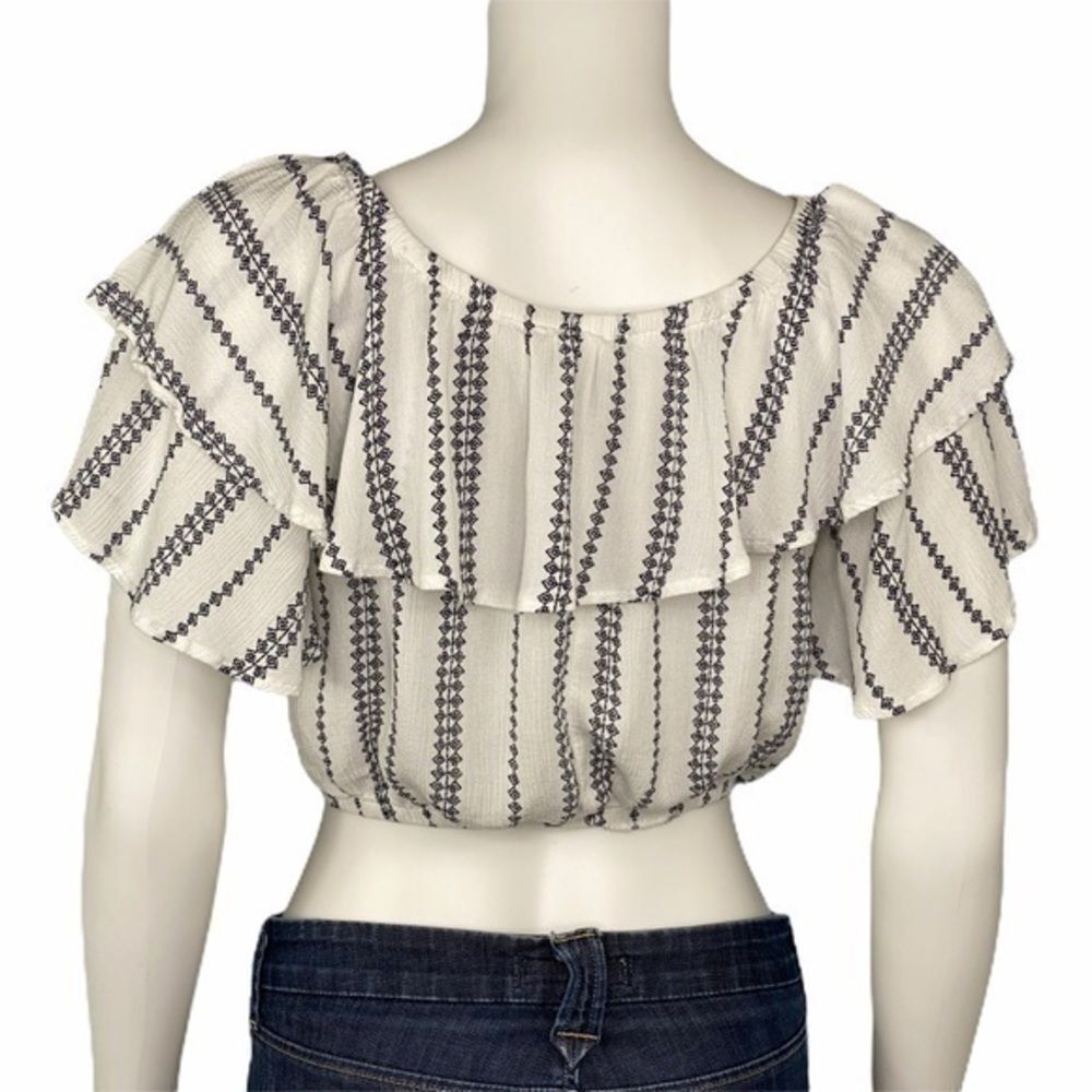 Paper Heart White Blue Ruffled Off Shoulder Crop Top Y2K Festival Boho Size S - Picture 4 of 6